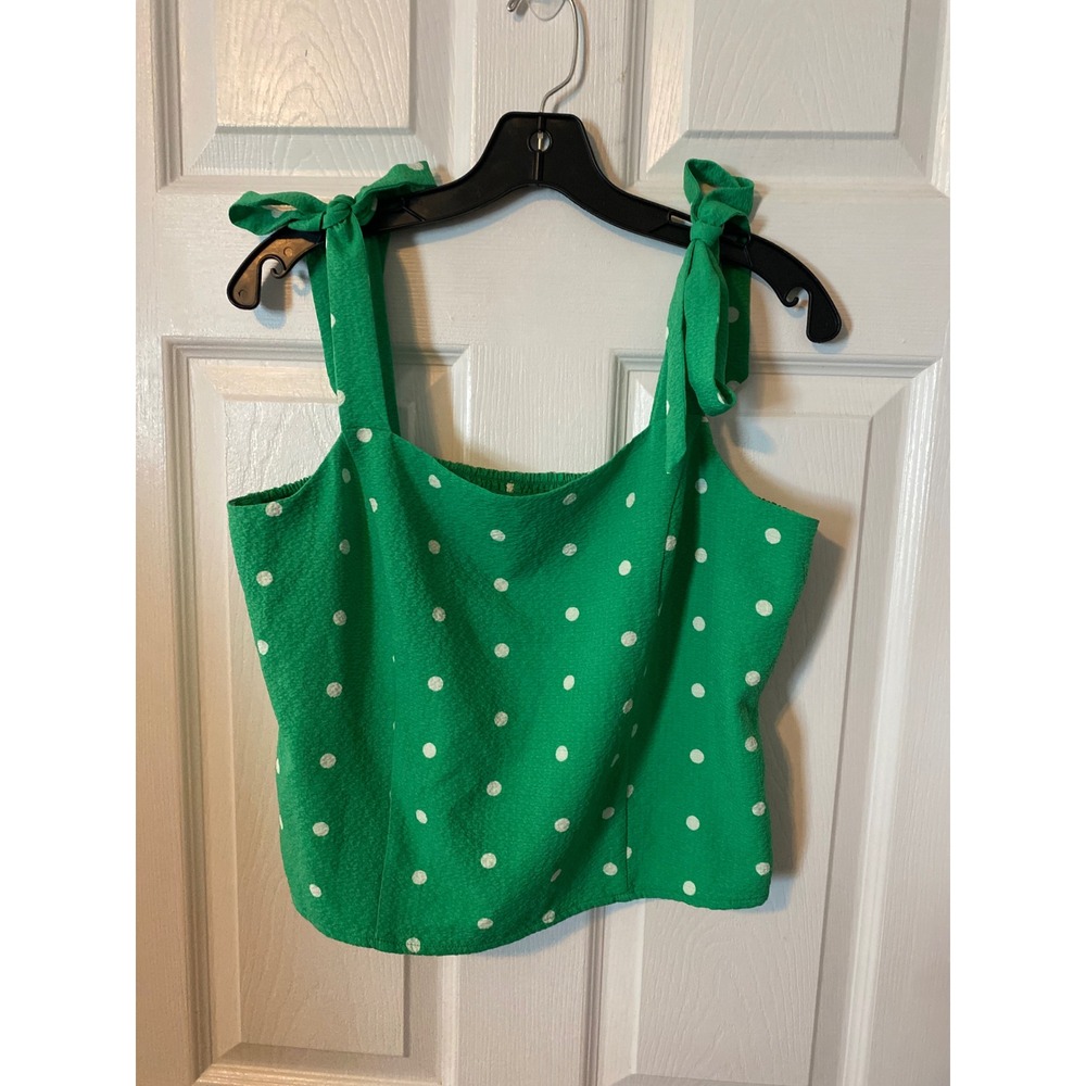 Old Navy‎ Green Polka Dot Tie Shoulder Smocked Back Cami Top Large